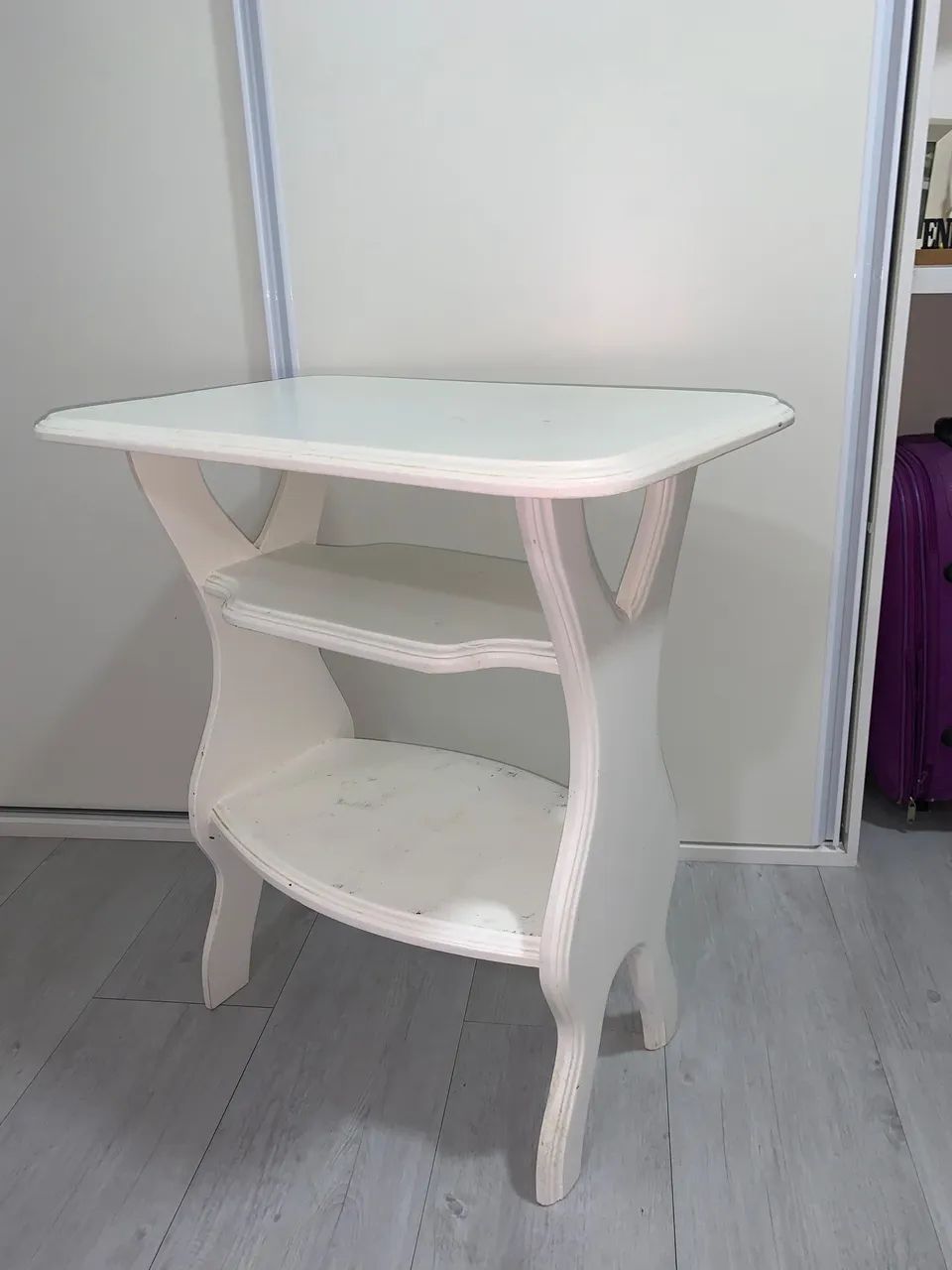 Mesa de madeira de lei rústica, pintada de branco - Foto 2