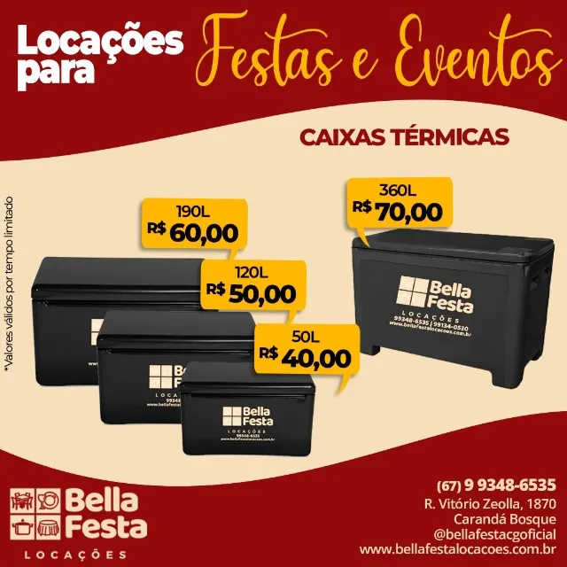 Locamos Caixas Térmicas e Freezer para Festas E eventos
