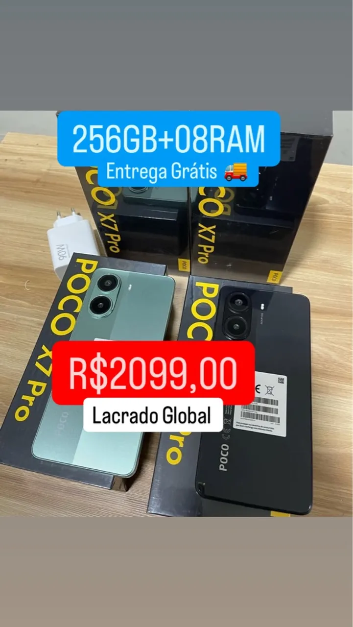 Celular Poco x7 Pro 5G NFC 256/08 Lacrado Global Entregamos Verde Preto