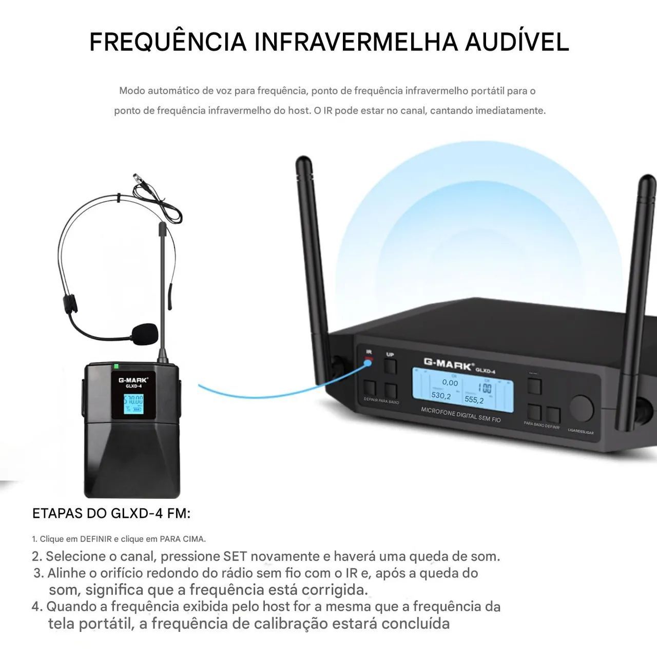 MICROFONE HEADSET DUPLO SEM FIO G-MARK GLXD-4 ? UHF COM 2 BODYPACKS - Cardioide Direcional - Foto 3
