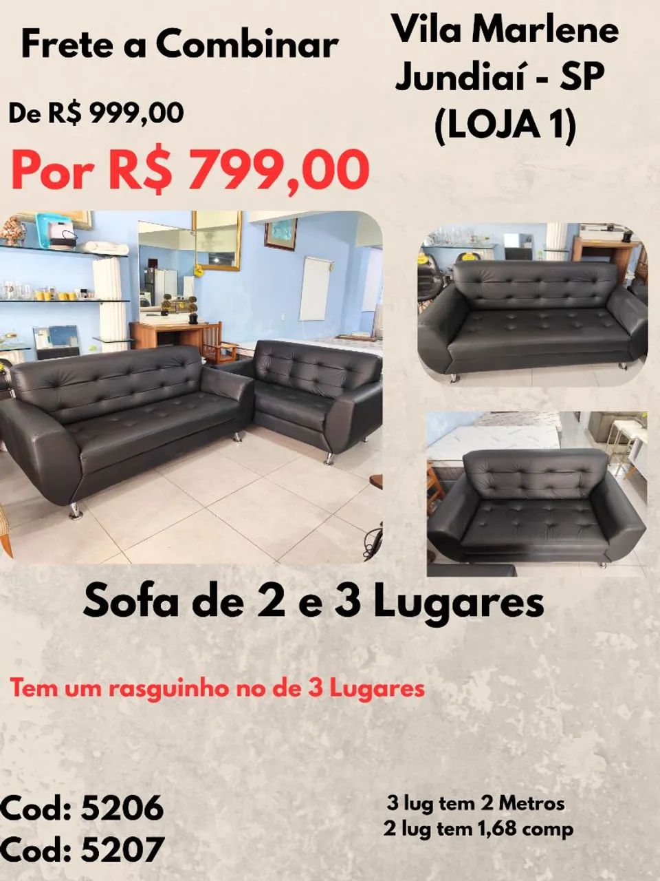Sofá de 2 e 3 Lugares 
