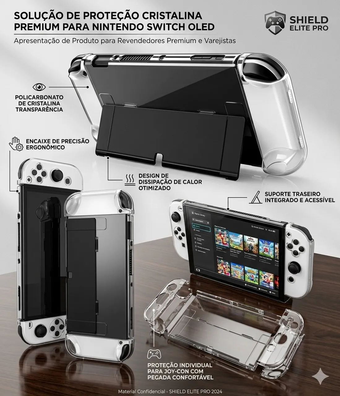 Case de proteção Premium em acrílico para Nintendo Switch OLED