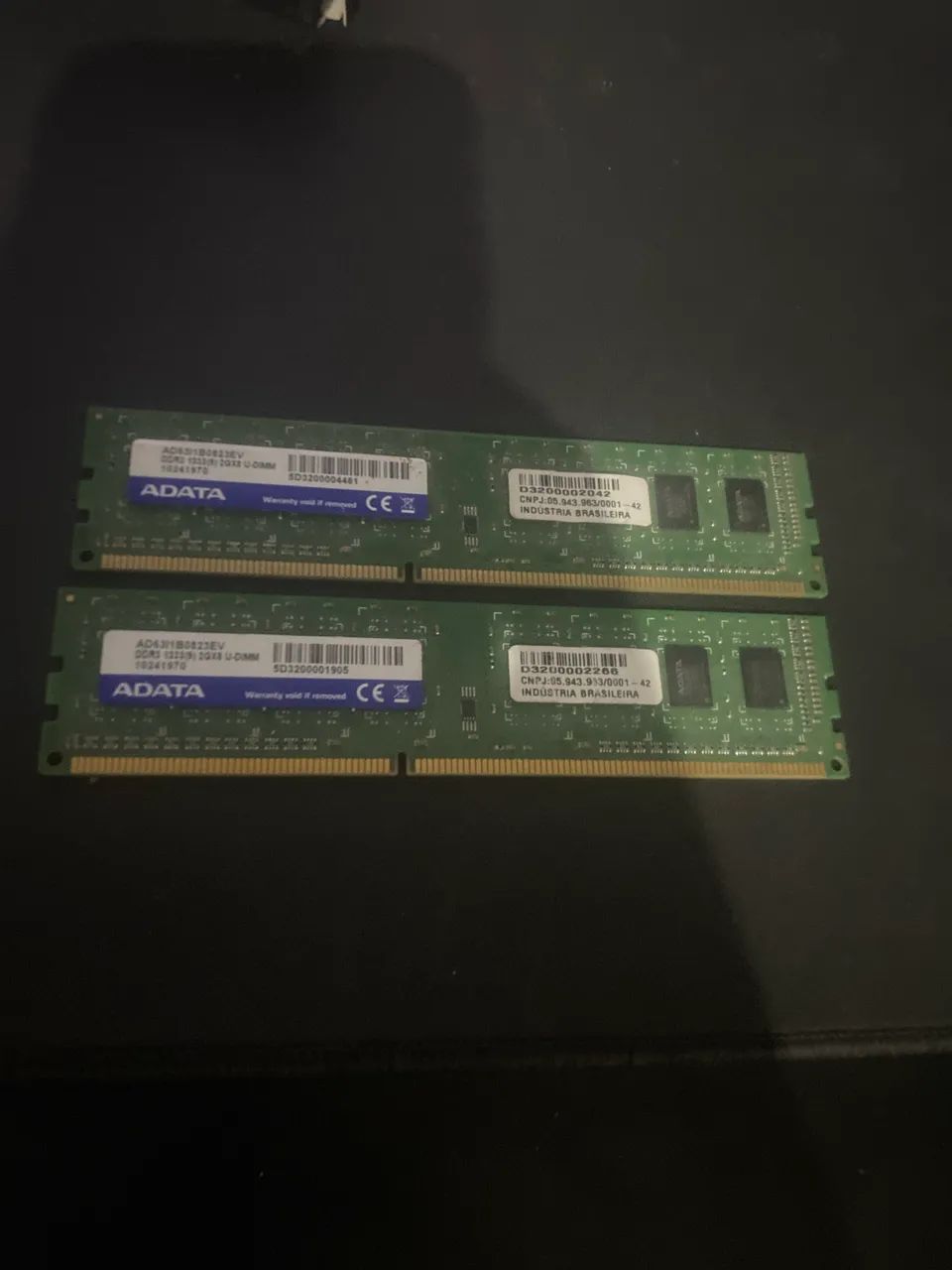 Memória ram Adata ddr3 2GB cada pente 