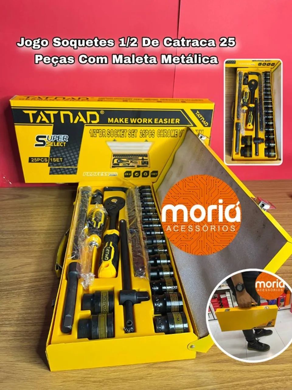 Jogo Soquetes 1/2 De Catraca 25 Peças com Maleta Metálica, Maleta de Ferramentas 25 Peças - Foto 3