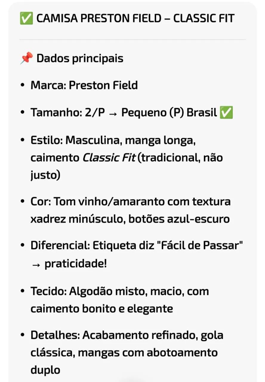 Camisa Preston Field Classic Fit P - Foto 5