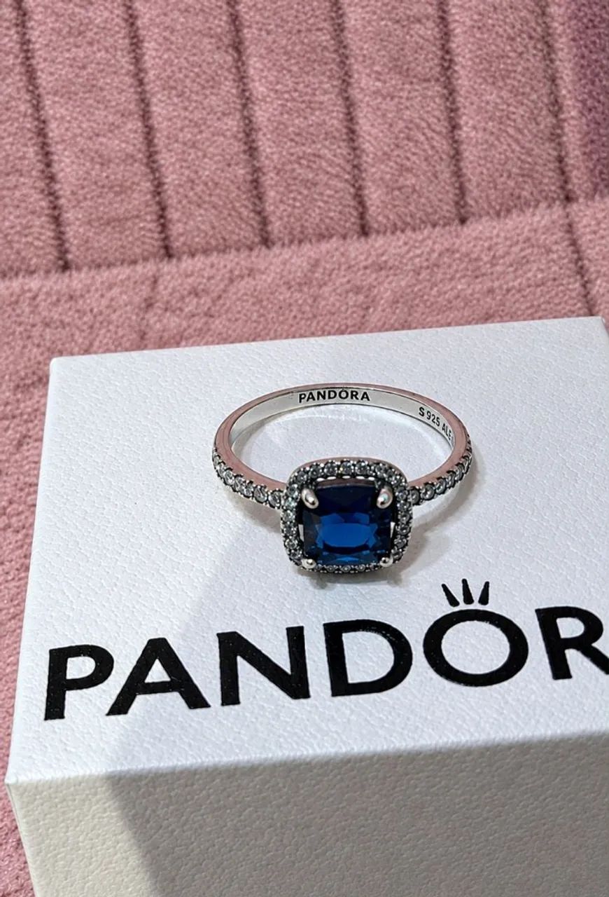 anel Azul Brilhante Quadrado pandora prata aro 22 - Foto 3