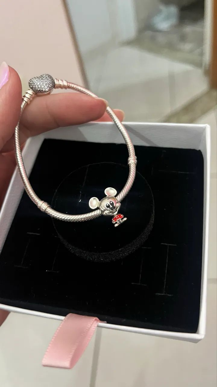 Pulseira Pandora Coração e Berloque Mickey - Foto 2