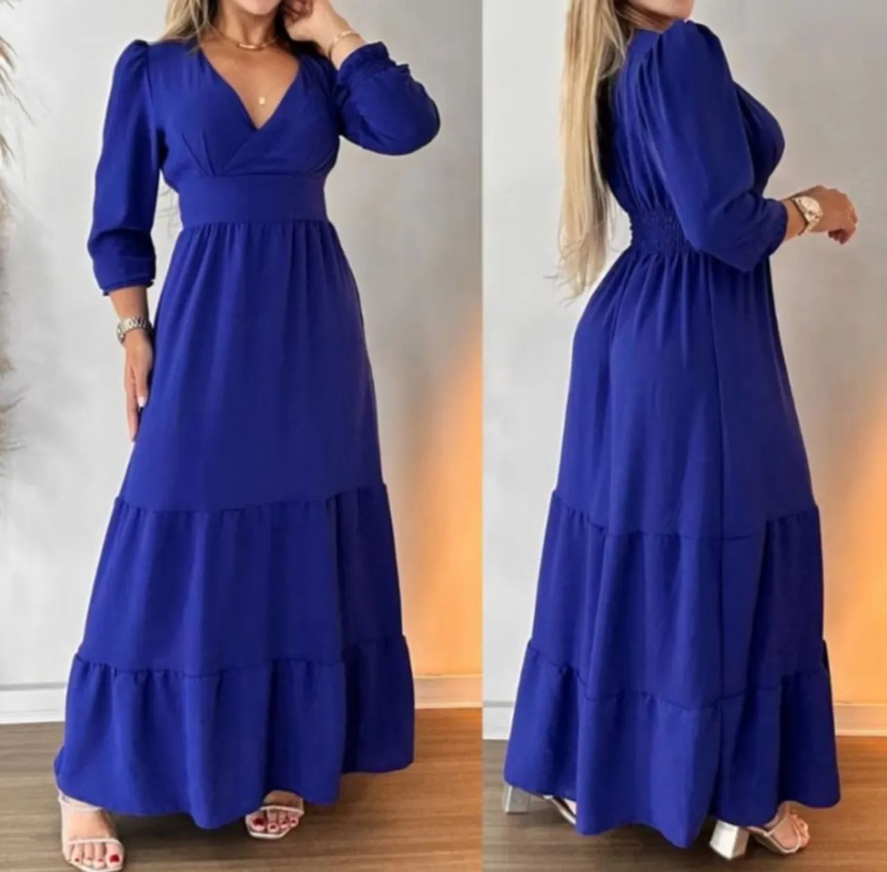 Vestido Longo Plus Size - Azul 