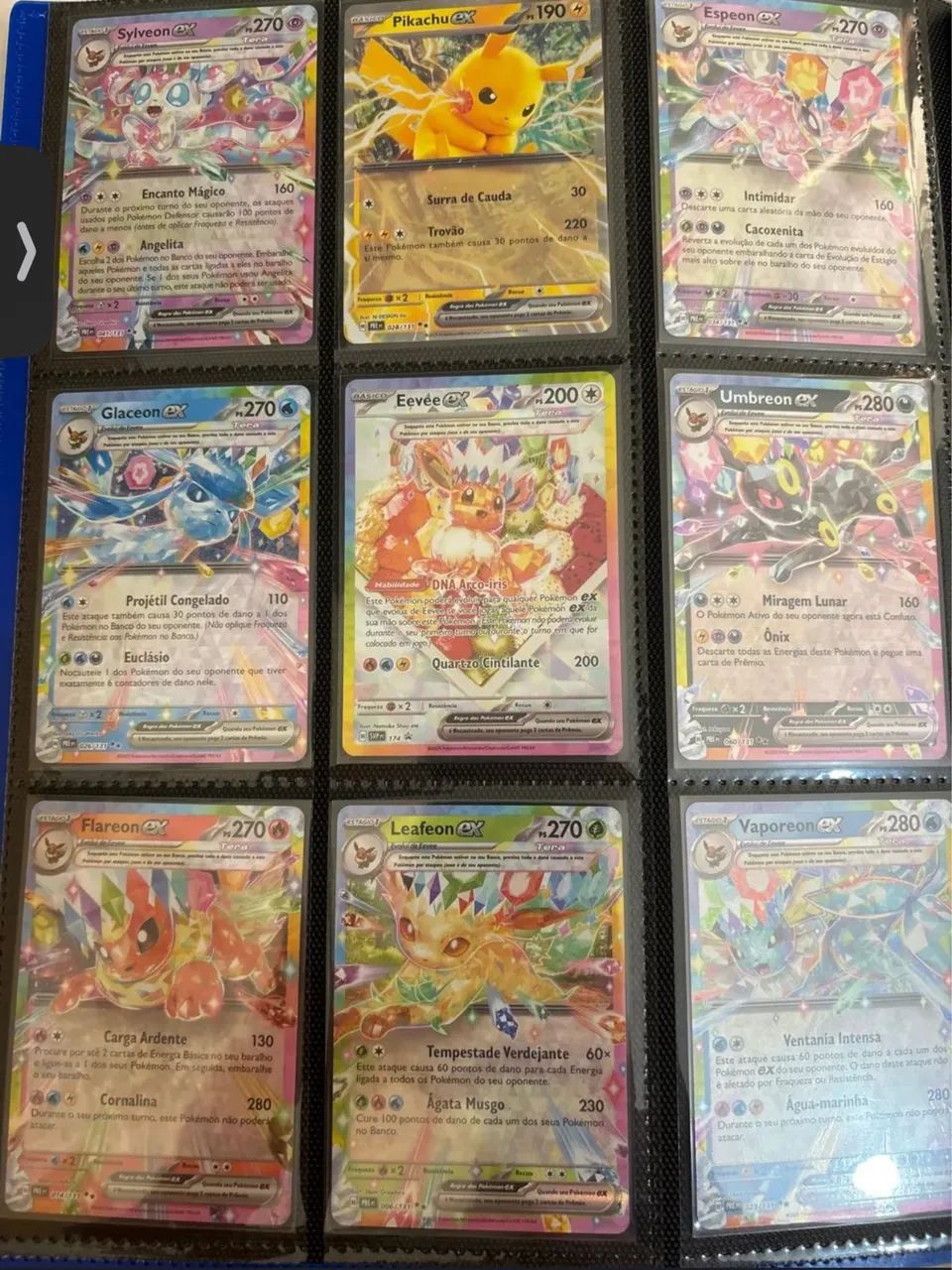 63% completa a coleção de evoluções prismáticas e 35 cartas ex e Full Art