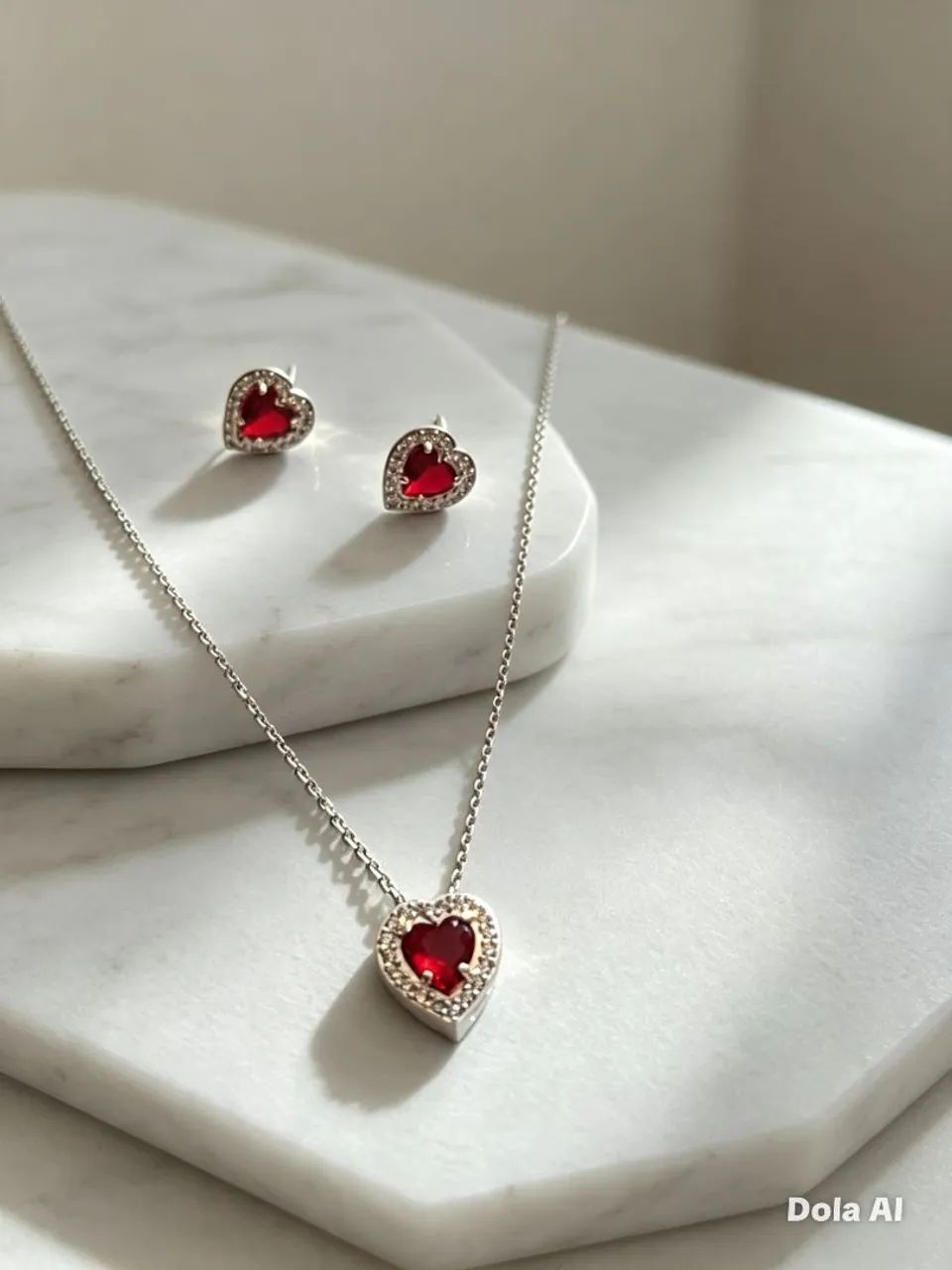 Conjunto coração cravejado Prata 925