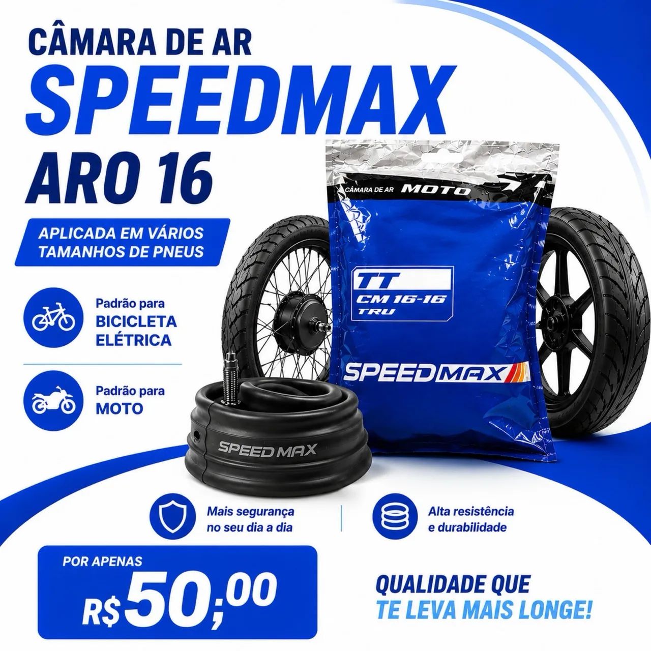 Câmara de ar 16x3.00/4.00 SpeedMax e-bike e moto