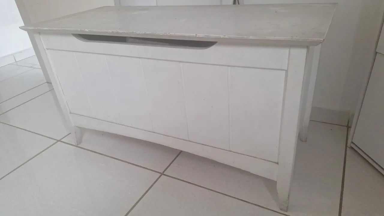 Baú de Madeira Branco 100cm - Espaçoso e Resistente - Foto 2