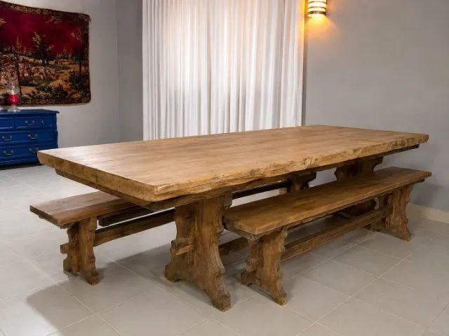 MESA DE MADEIRA COM DOIS BANCOS - Foto 4