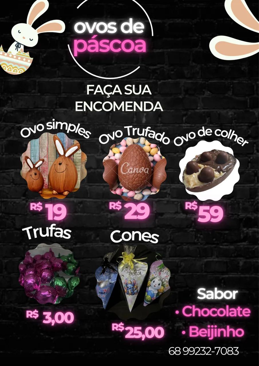 Pré vendas de ovo da Páscoa e cones de chocolate. 
