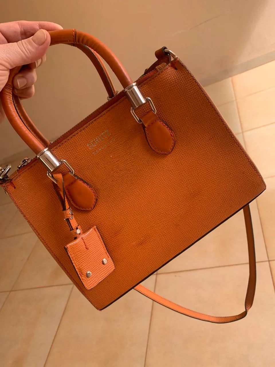 Bolsa Tote Lorena Couro Laranja média 