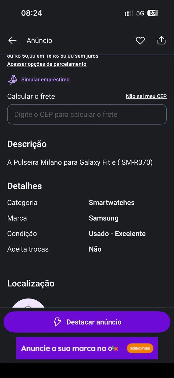 Pulseira Milano Galaxy Fit e SM-R370