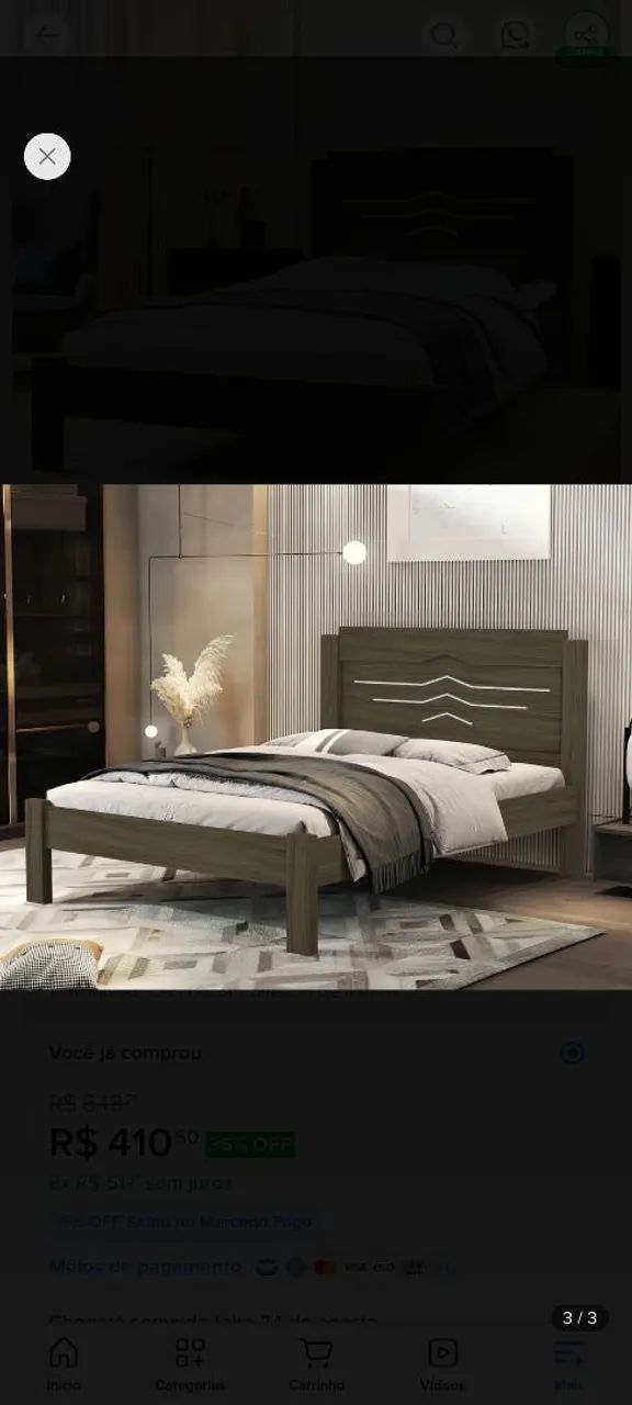 Cama de casal Sofia195x144cm cor castanho e branco