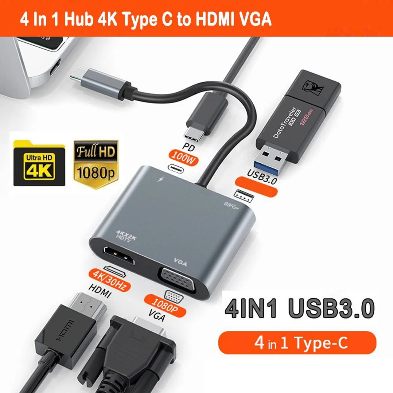Conversor 4 em 1 VGA, HDMI, USB, PD - Foto 3