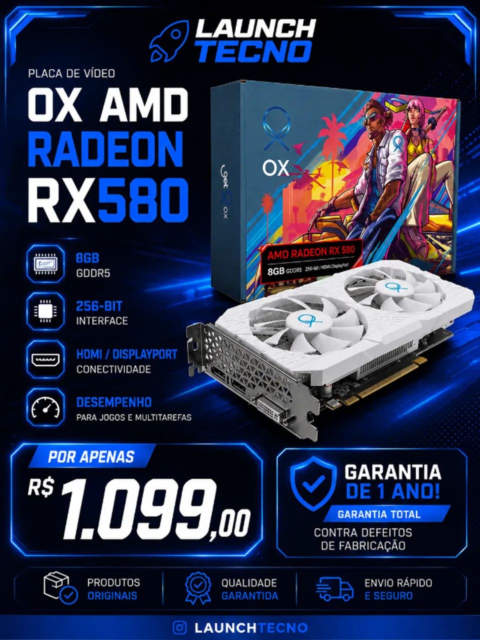 Placa de vídeo AMD RX 580 8gb branca 