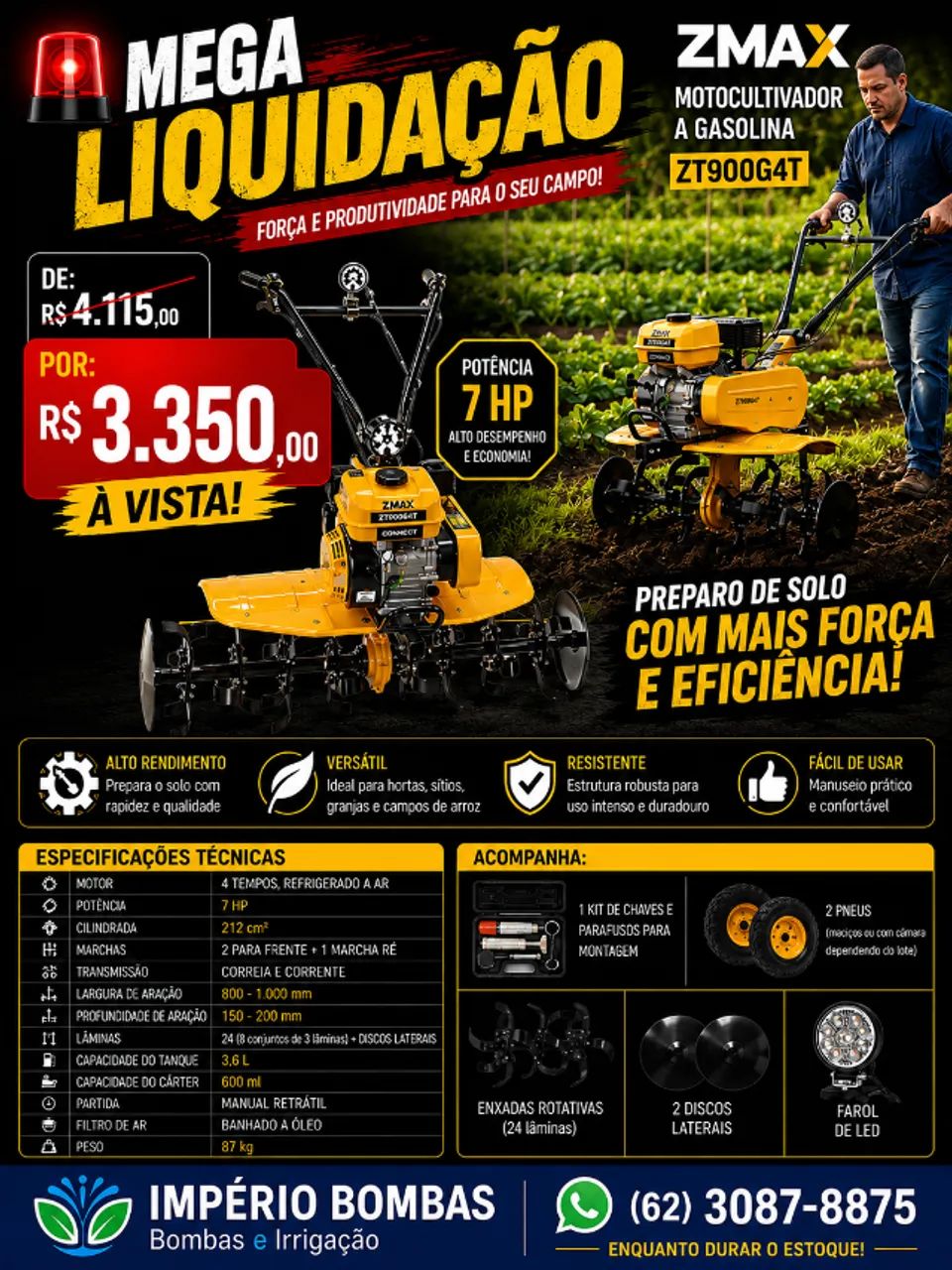 Motocultivador ZMAX 7HP Gasolina ZT900G4T - Novo - Tratores e