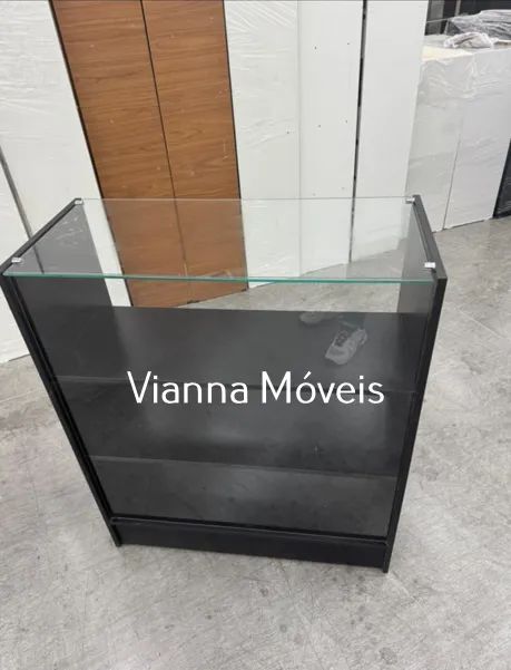 Balcão Vitrine com Vidro Superior - MDF Preto - Foto 3