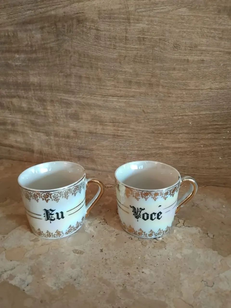 Par de xícaras de café "Eu" "Você" - vintage 