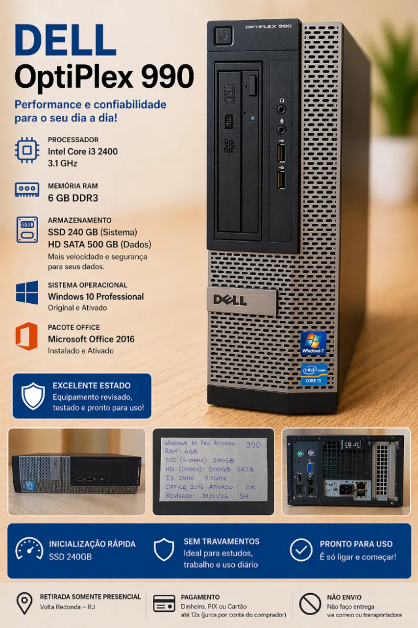 Cpu Dell optiplex 9010 Core(TM)i5 - Computadores e Desktops