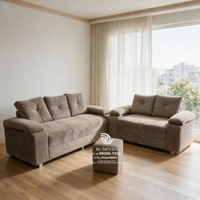 Sofá 2 e 3 Lugares Braço Fofão Suede Marrom Escuro D33 Resistente e Confortável - Foto 3