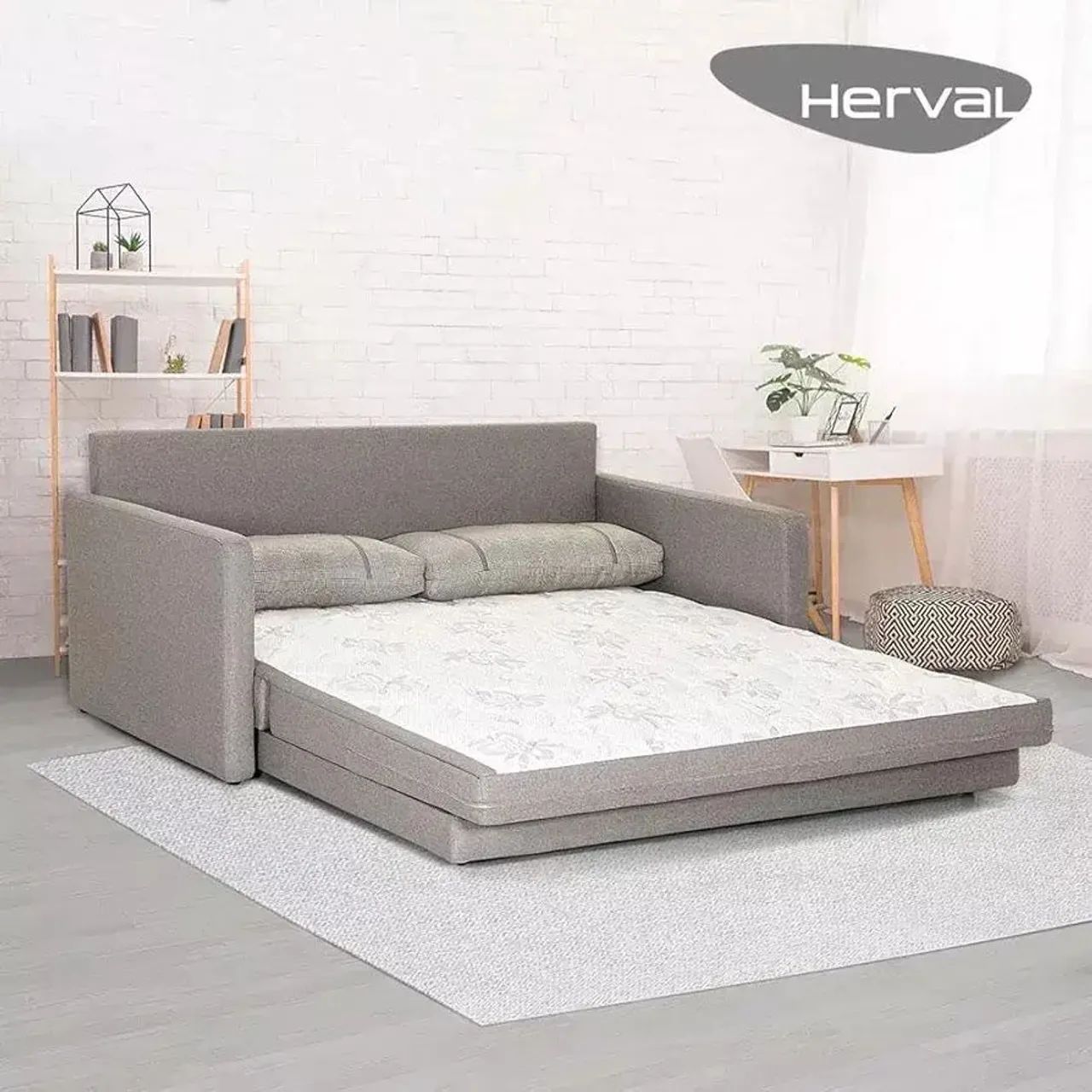 Sofá Cama Herval Versátil Queen 1,76M - Linho cinza