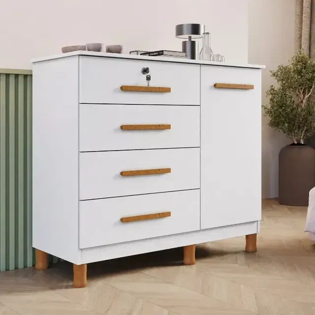 Cômoda Dallas com Chave Branco (PRODUTO EM OFERTA)*
