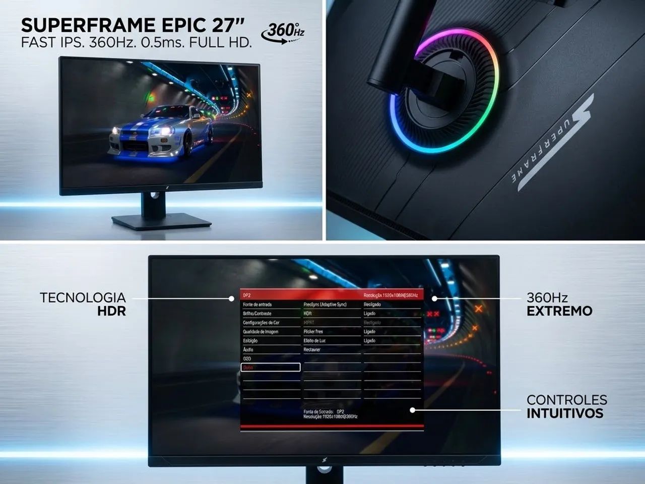 Monitor Gamer SuperFrame Epic 27" Full HD 360Hz Fast IPS - Foto 5