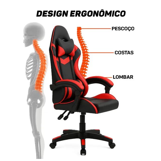 Cadeira Gamer Escritório Reclinável Ergonômica Giratória com Rodinhas X-On - Vermelha - Foto 3