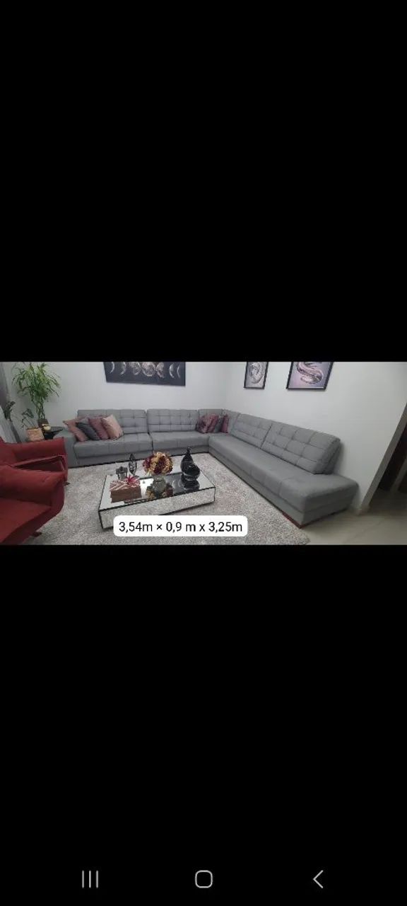 Sofa em tecido cinza 3,54m