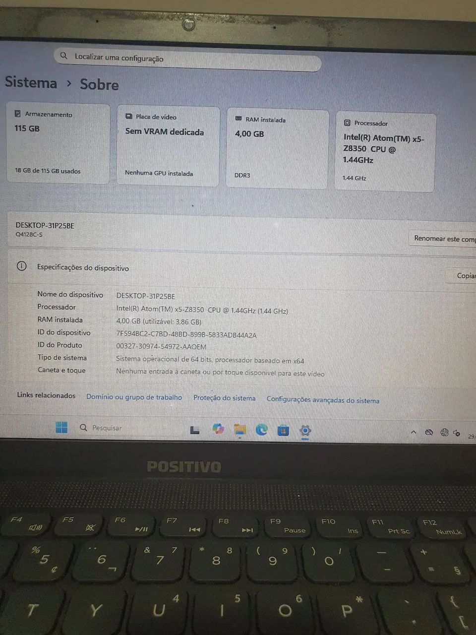 Notebook Positivo 4GB RAM, Windows 11 - Funcionando