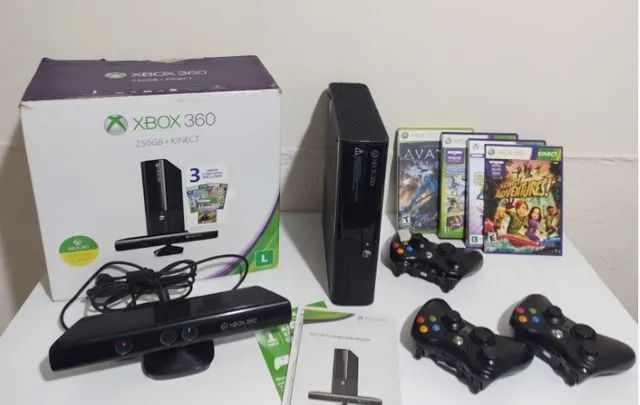 Microsoft Xbox 360 Super Slim 250gb 2 Controles + Kinect e 3 Jogos