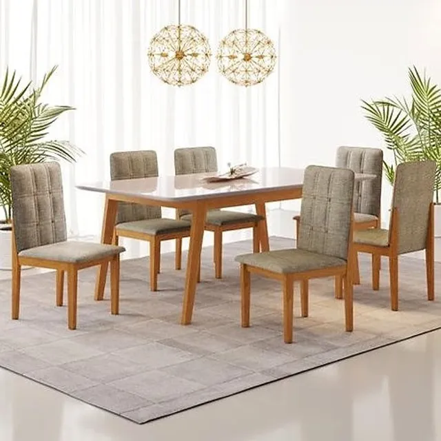 Conjunto Mesa Sala de Jantar Forme 180cm Vidro Off com 6 Cadeiras Jade DJ  Móveis A preço de Fábrica