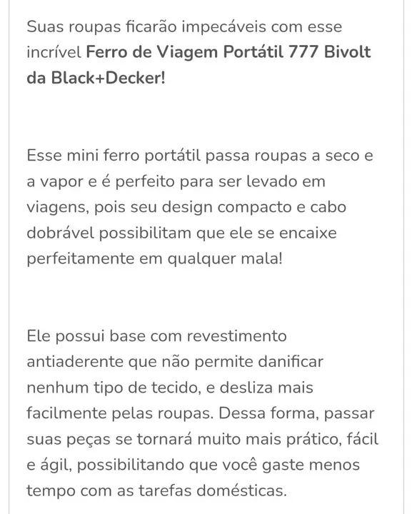 Ferro de Viagem Portátil Black+Decker 777 Bivolt - Foto 2