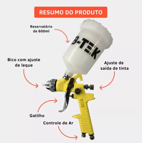 Pistola De Pintura Profissional 600ml BT-368 com Bico 1.4mm - Foto 2