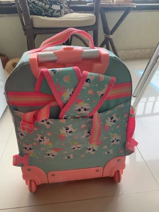 Mochila Escolar com Rodinha Gata Sereia Puket - Foto 6