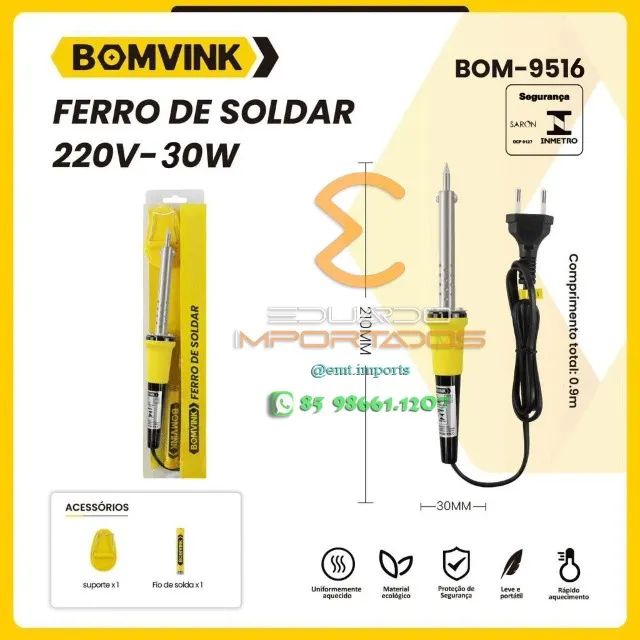 Ferro De Solda Profissional 30w 220v C/ Suporte e Estanho BOM-9516 - Foto 5