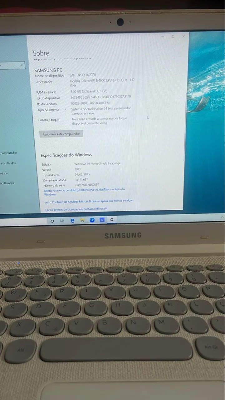 Notebook Samsung com Intel Celeron N4000