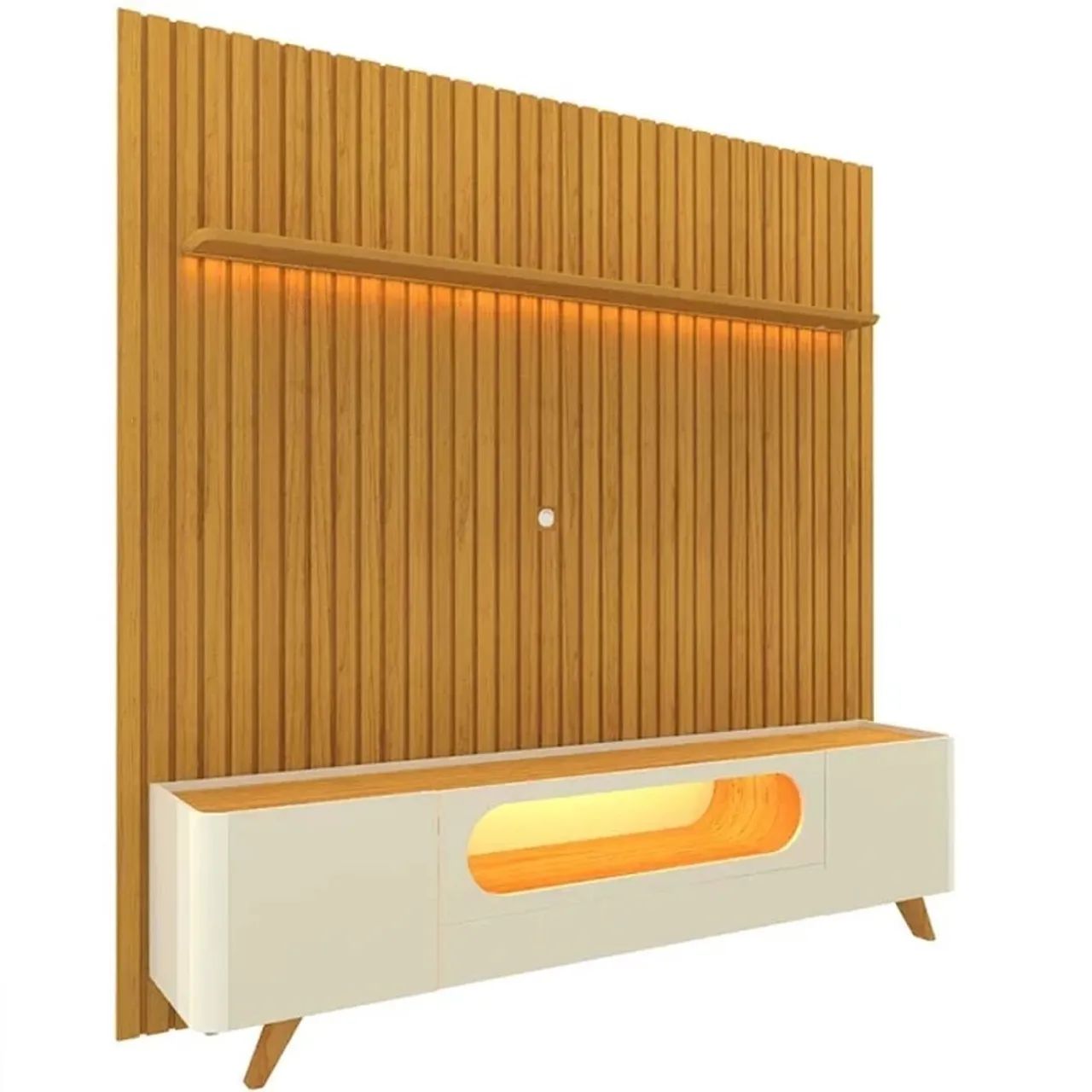 Rack para TV com LED com Painel de Madeira Ripado rf654