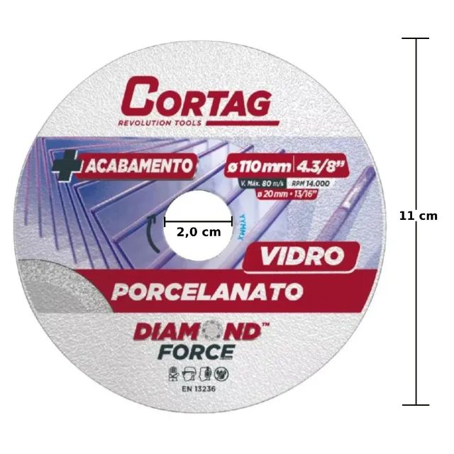 Disco de Corte Diamantado Porcelanato e Vidro 110mm x 20mm Diamond Force Cortag 62796 - Foto 2