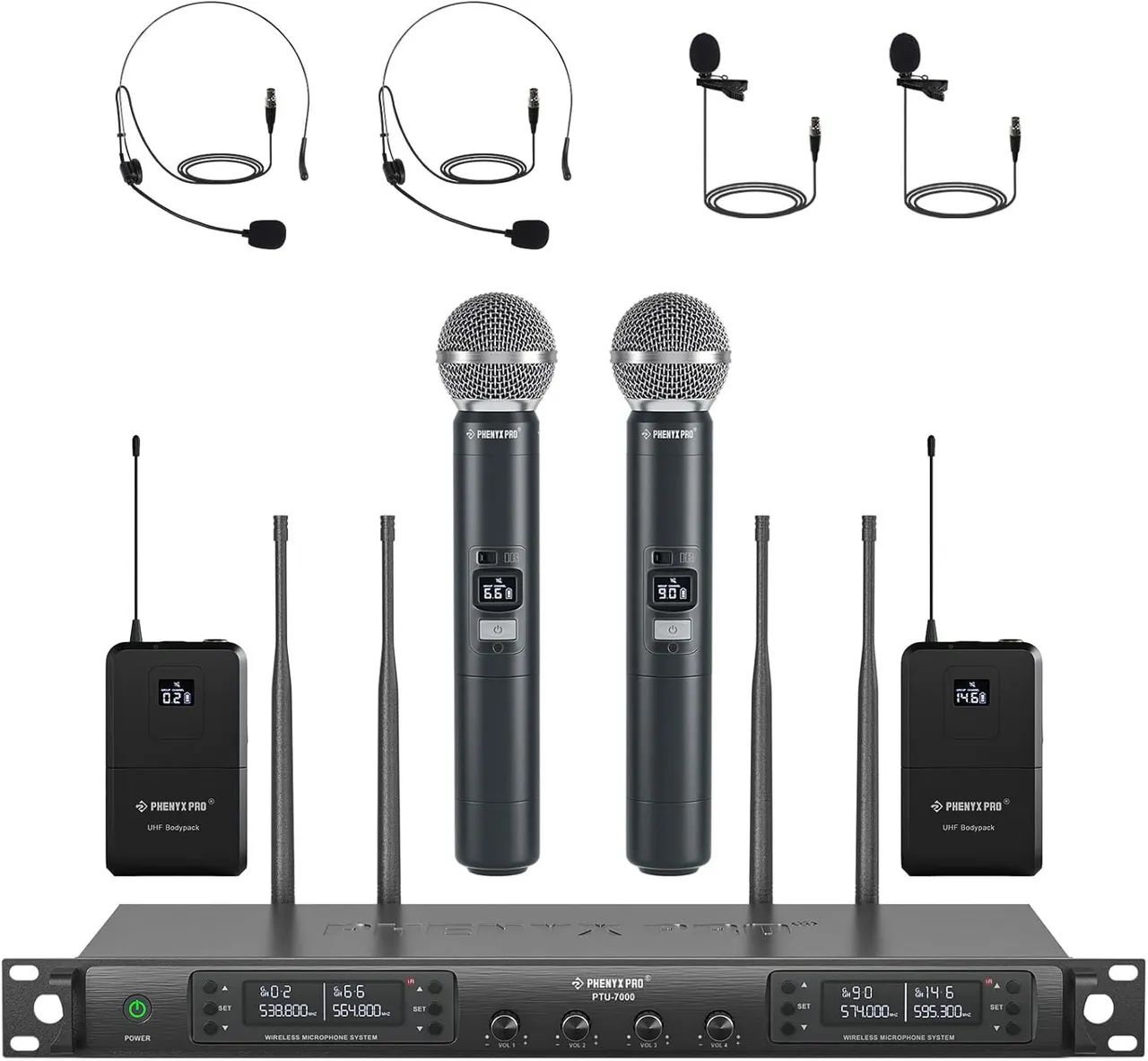 Kit Microfone Sem Fio Quadruplo PHENYX PRO PTU-7000