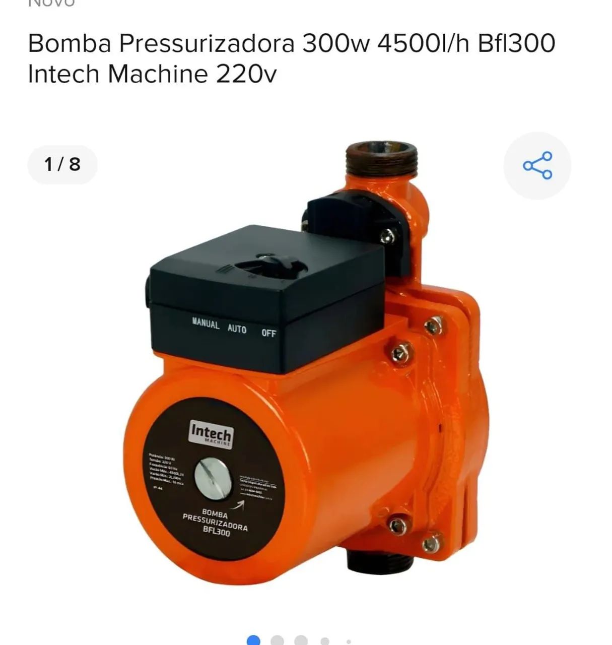 Bomba Pressurizadora 300w 4.500L/h 220v - Foto 4