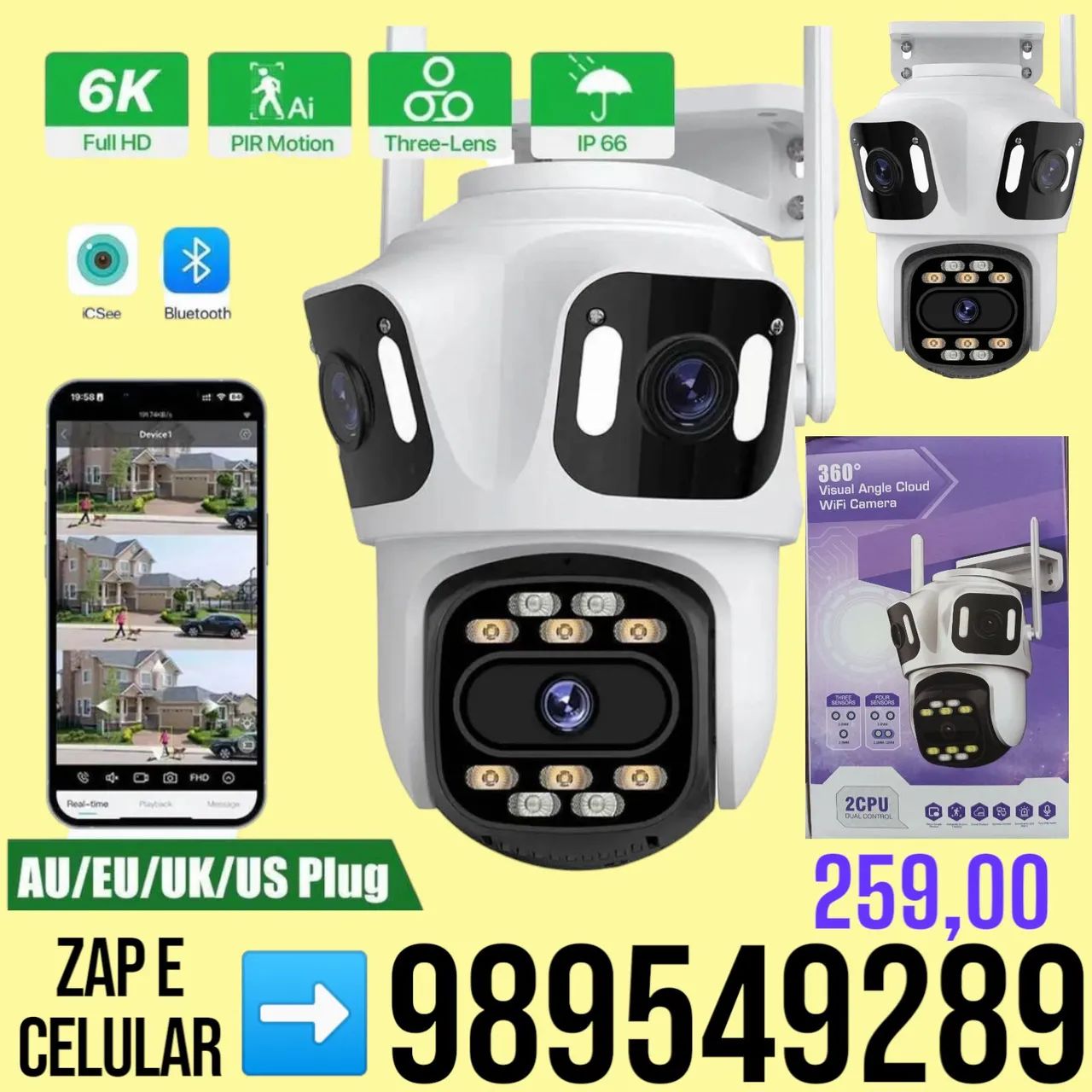 Câmera de segurança IP66 com 3 leds 