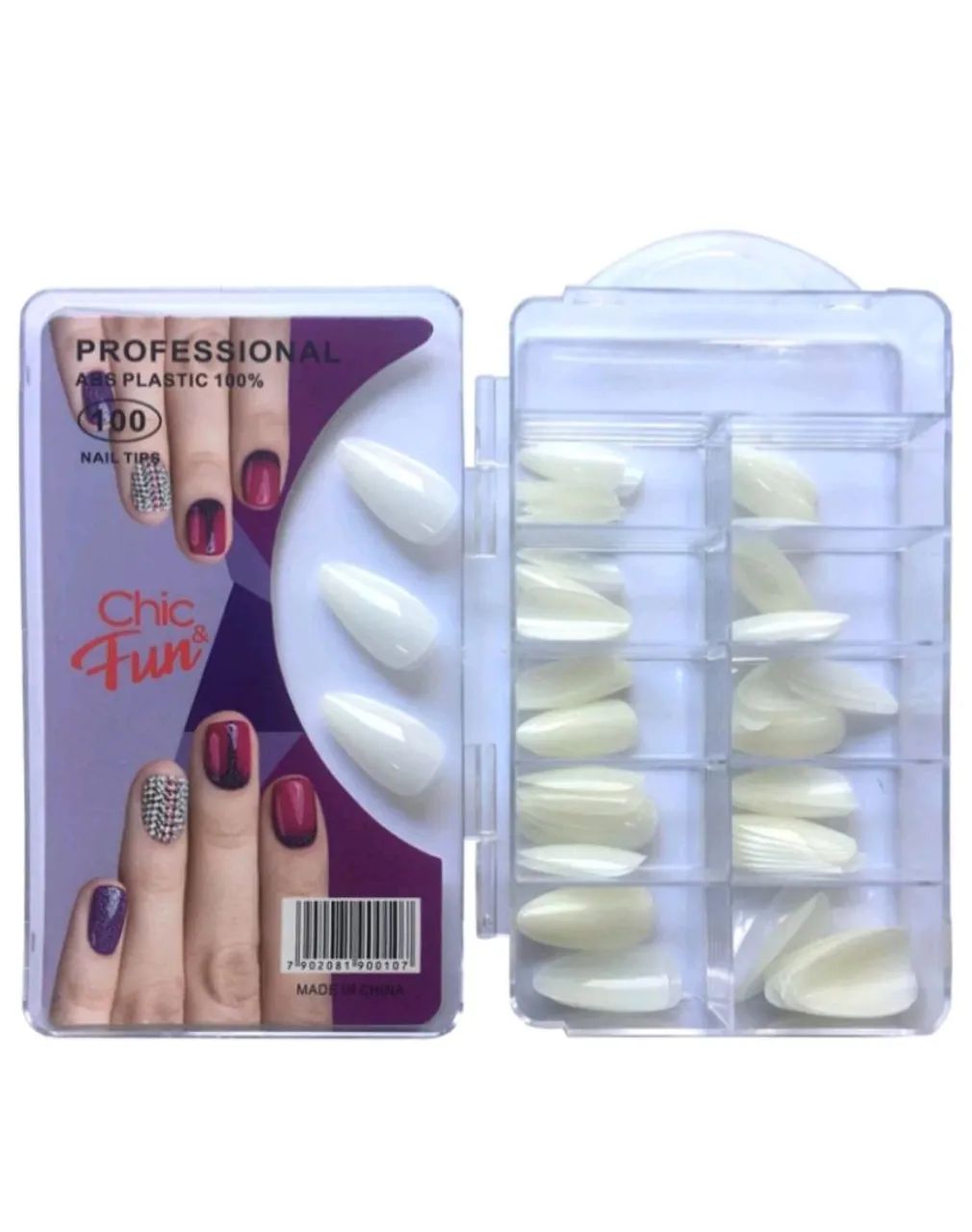 Caixa Com 100 Unhas Postiças Curva Stiletto Unha de Gato - Foto 3
