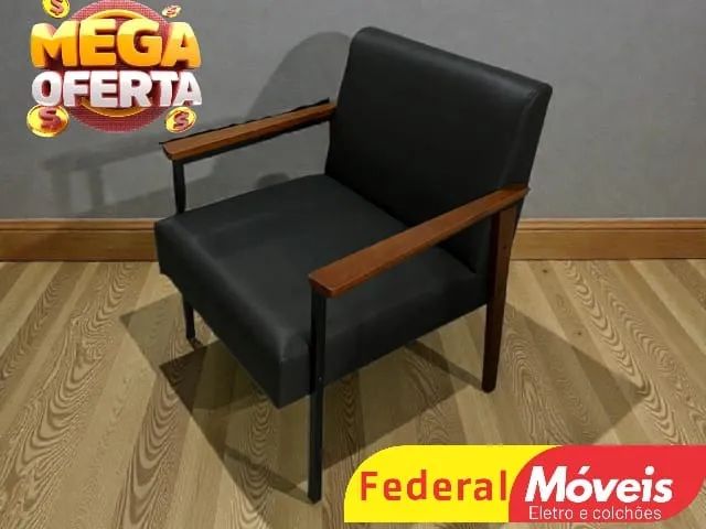 Poltrona Black c/ Detalhe em madeira (NOS CHAME NO WHATSAPP)