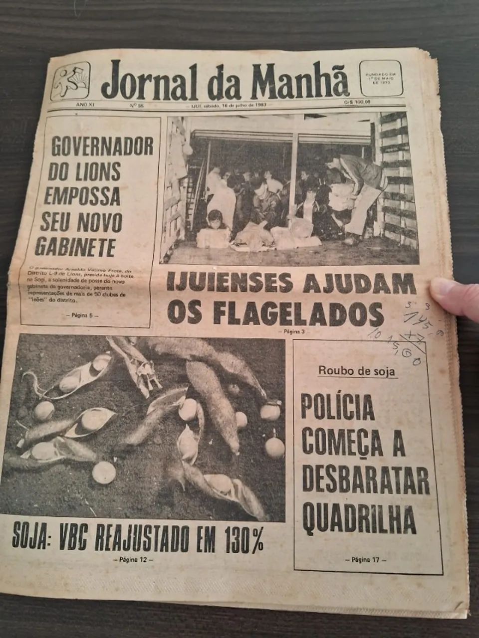 Edição Do Jornal Da Manhã Do Dia 16-07-1983 -Antiguidade