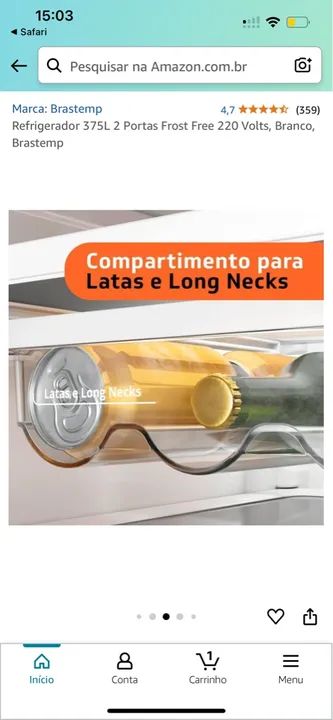 Geladeira Duplex Branca Refrigerador 375L 2 Portas Frost Free 220 Volts, Branco, Brastemp - Foto 6